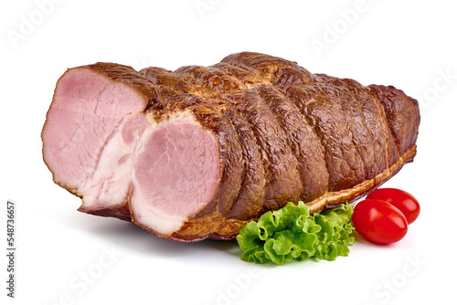 Smoked pork ham, isolated on white background