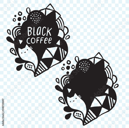 cute black coffee cat decoration element
