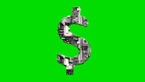 dollar - peso sign, silver cyber scrap metal digital font on green, isolated - object 3D illustration
