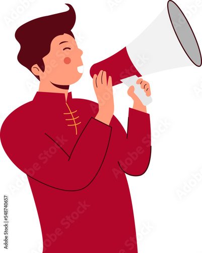 Chinese Man shouting in megaphone