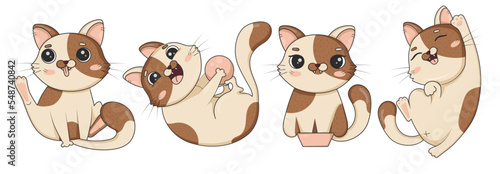 Bundle of drawn cute cat funny in different poses isolated on white background vector illustration cat character collection