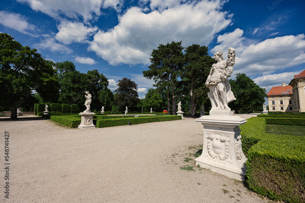 Stone monuments of Slavkov Castle, also known as Austerlitz Castle, is a Baroque palace in Slavkov u Brna, Czech Republic Stone monuments of Slavkov Castle, also known as Austerlitz Castle, is a Baroque palace in Slavkov u Brna, Czech Republic