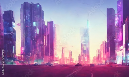 近未来のサイバーパンク高層ビル街 © Bob