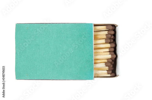 Close-up of a green matchbox isolated on white background with clipping path photo