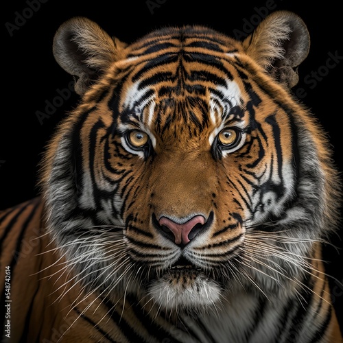 Illustration photo of a ferocious tiger animal with a black background. can be used for canvas  exhibition. Angry tiger  beautiful animal and his portrait