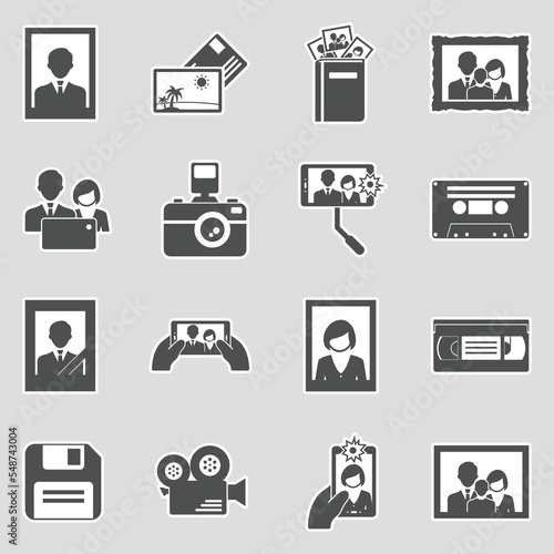 Memories Icons. Sticker Design. Vector Illustration.