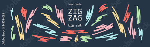 A set of zigzags, dashes and hatches. Simple and ready design elements. Vector template