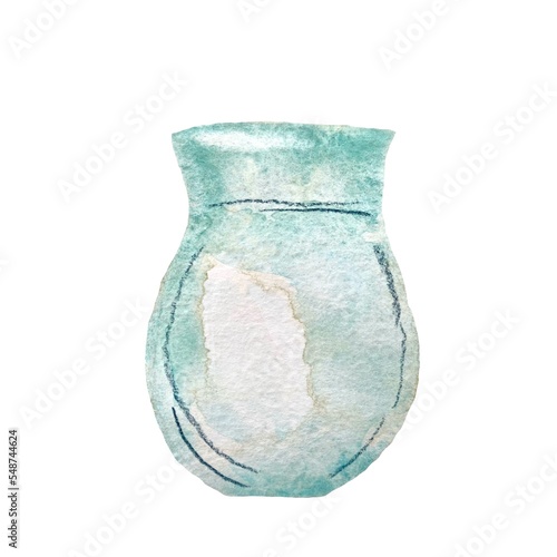 Vase glass blue cartoon a watercolor illustration 