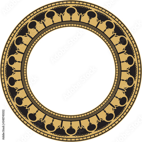 Vector golden round Egyptian border. Circle ornament of ancient Africa. Pattern of lotus flowers and sun..