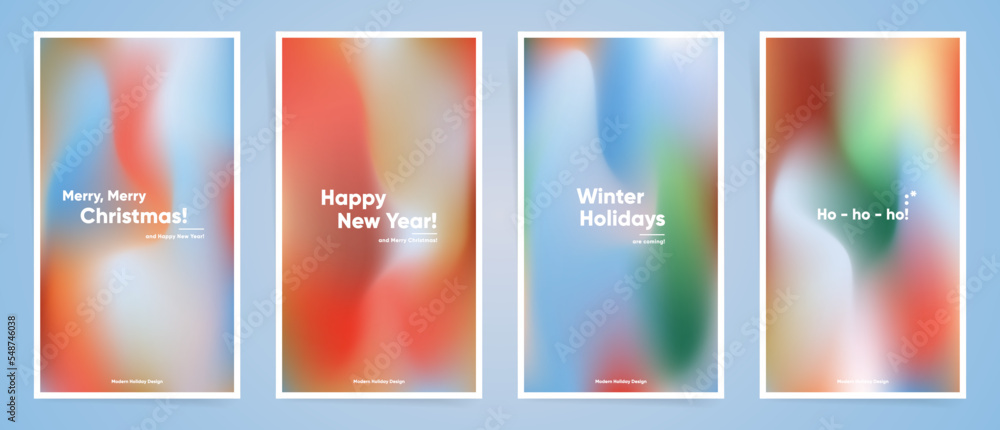 Christmas story templates set. Modern gradient design collection. Winter blurred colorful wallpapers for social media stories, cards, posts, covers, backdrops.