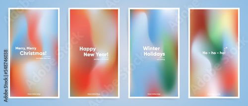 Christmas story templates set. Modern gradient design collection. Winter blurred colorful wallpapers for social media stories, cards, posts, covers, backdrops.