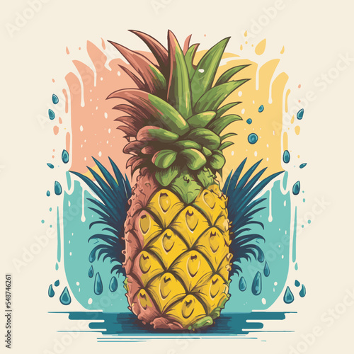 Glass fresh pineapple juice vector illustration for Design Template Logo or poster