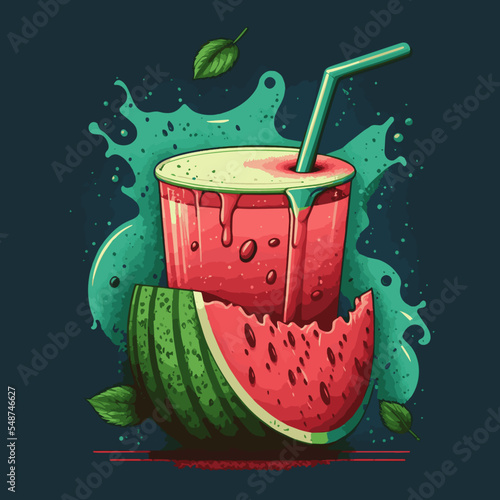 Fresh a glass of watermelon juice smoothies vector illustration for logo or poster
