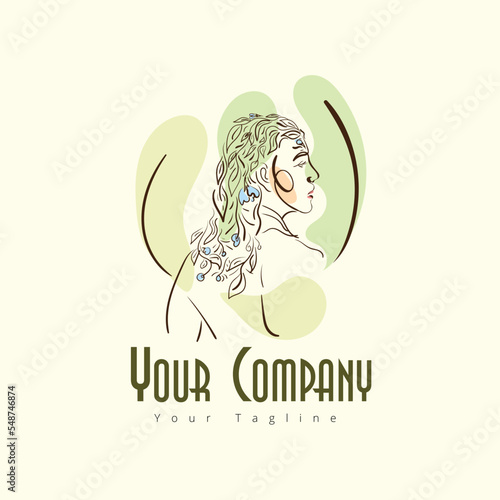 Minimal beautiful woman logo and leaf design in elegant line art style logo.