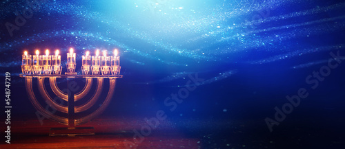 Photos Image of jewish holiday Hanukkah with menorah (traditional candelabra) and candl