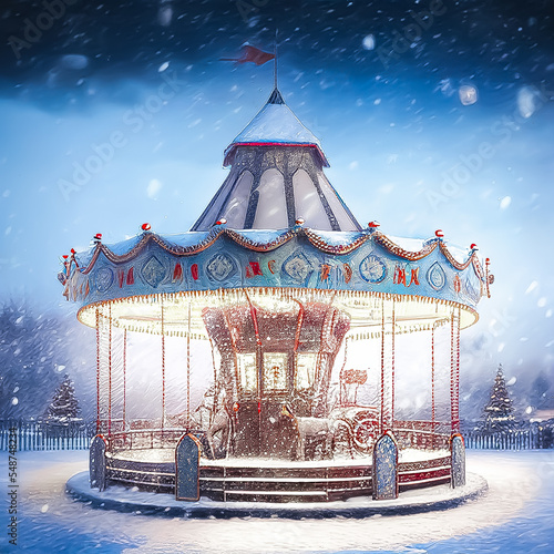 Winter carousel under snow