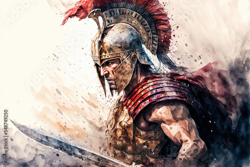 Obraz na plátne Watercolour art of Achilles, the greatest Greek warrior in the middle of the battle in the war of Troy
