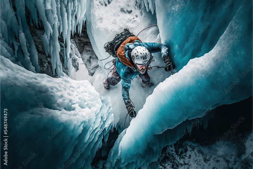 Illustrazione Stock Ice climbing art. Illustration of an ice climber