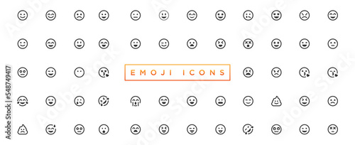 Emoticons set. Emoji faces collection. Emojis flat style. Happy and sad emoji. Line smiley face