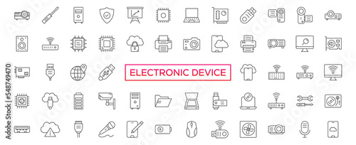 Electronic device line icon set, technology symbols collection, vector sketches, logo illustrations, linear pictograms package isolated on white background