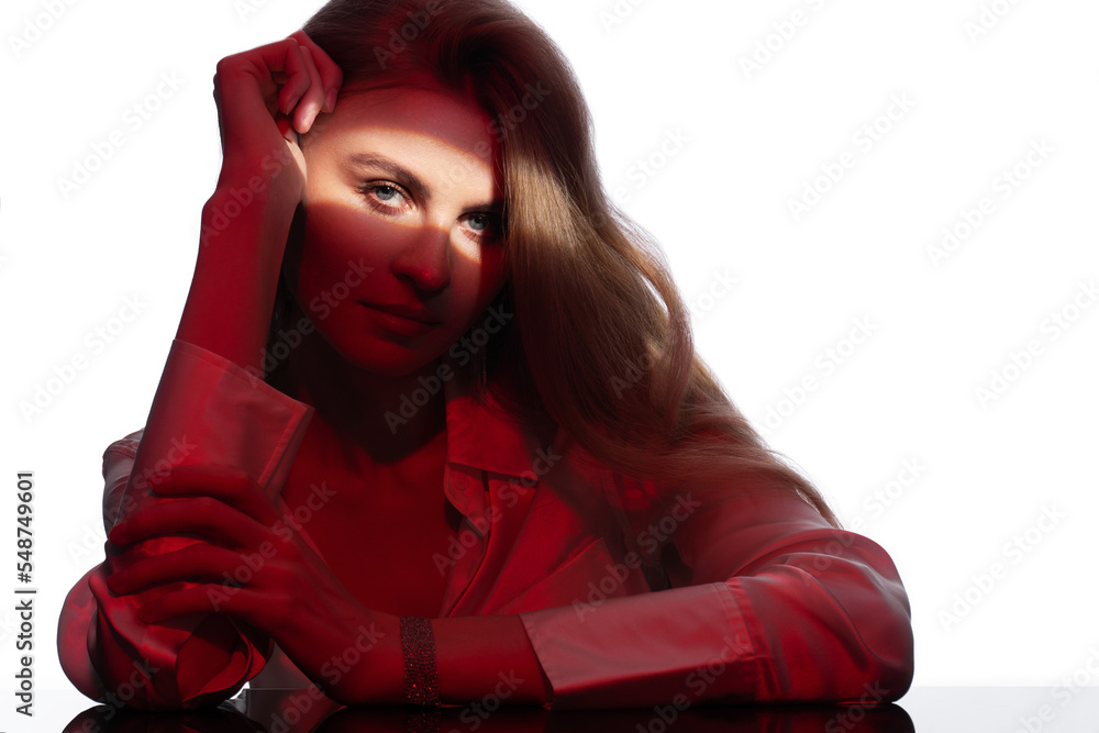 Portrait of a young woman with stylish jewelry with creative light Portrait of a young woman with stylish jewelry with creative light
