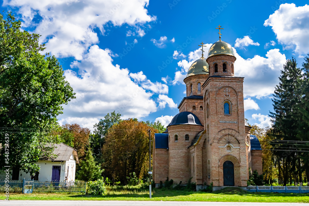 Obraz premium Christian church cross in high steeple tower for prayer