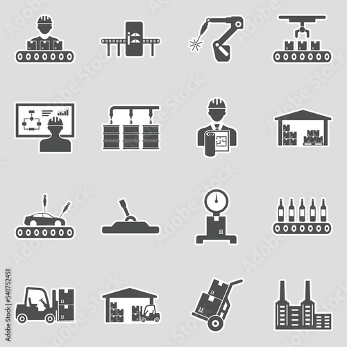 Production Line Icons. Sticker Design. Vector Illustration.