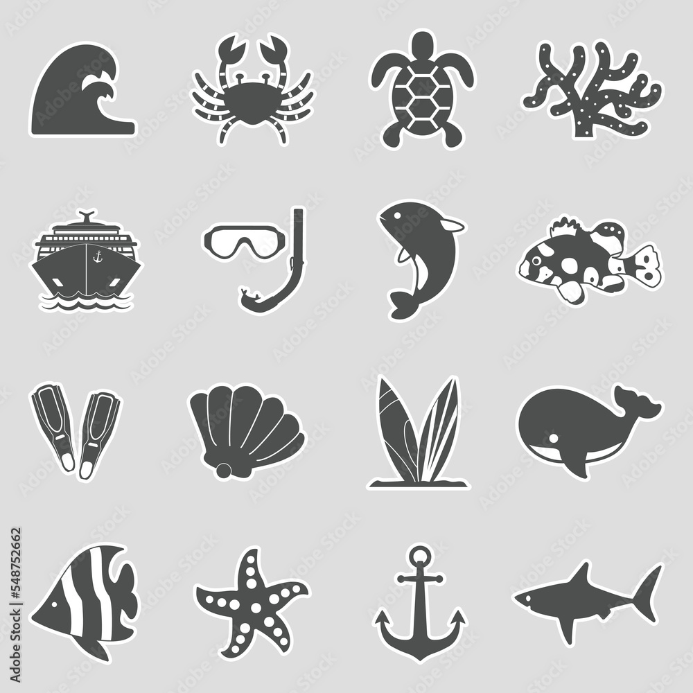 Fototapeta premium Ocean Icons. Sticker Design. Vector Illustration.
