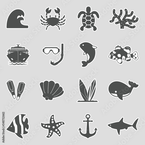 Ocean Icons. Sticker Design. Vector Illustration.