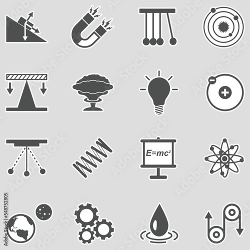 Physics Science Icons. Sticker Design. Vector Illustration.