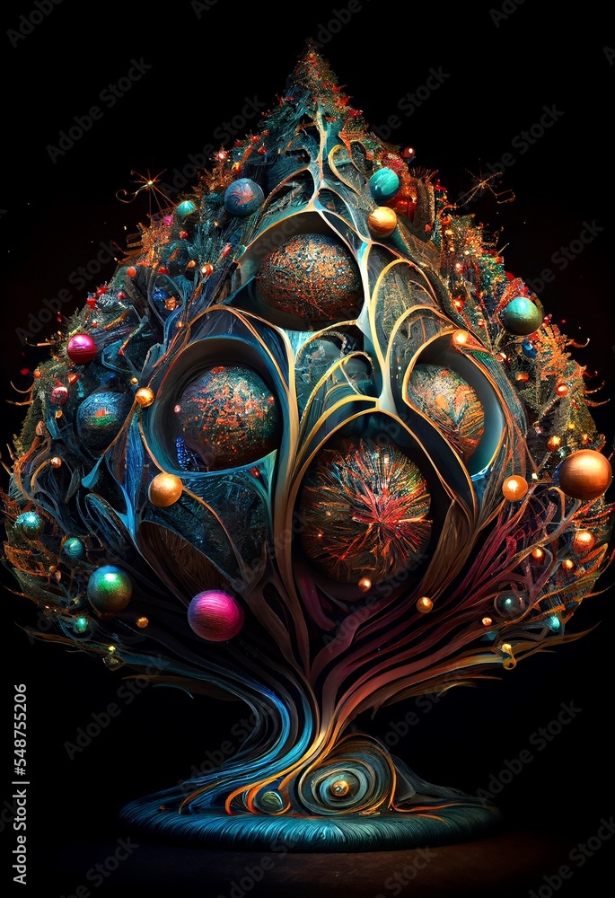 Naklejka premium Midjourney abstract render of a Christmas tree