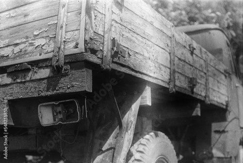 Old tractor shot on black and white film
