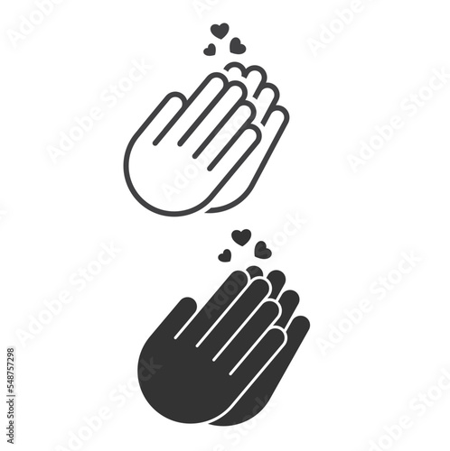 Two clapping hands for applause with a heart of gratitude coming out of them.