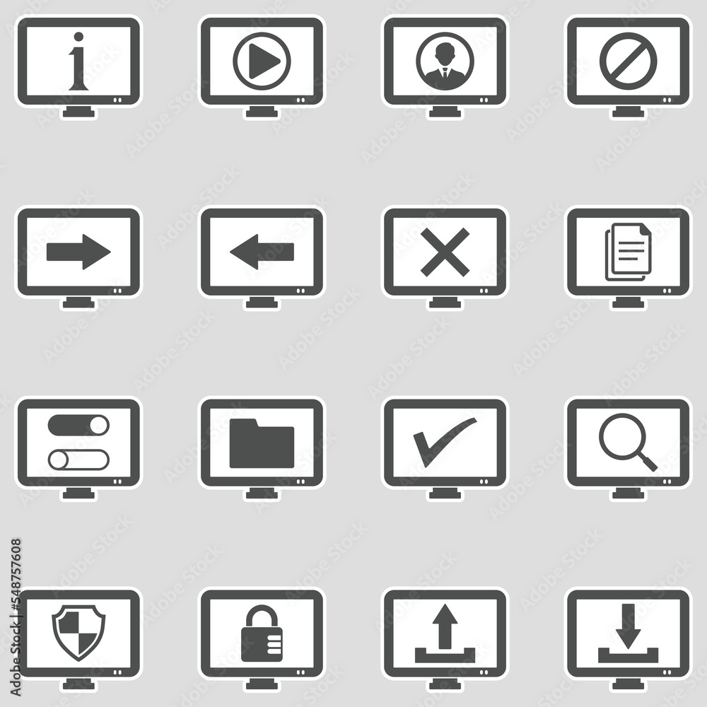 Screen Icons. Sticker Design. Vector Illustration. Screen Icons. Sticker Design. Vector Illustration.