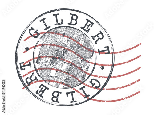 Gilbert, AZ, USA Stamp Map Postal. Silhouette Seal Roads and Streets. Passport Round Design. Vector Icon. Design Retro Travel National Symbol.