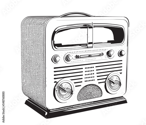 Retro radio receiver sketch hand drawn line art Vector illustration