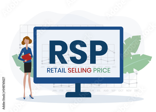 RSP - retail selling price. acronym business concept. vector illustration concept with keywords and icons. lettering illustration with icons for web banner, flyer, landing page, presentation photo