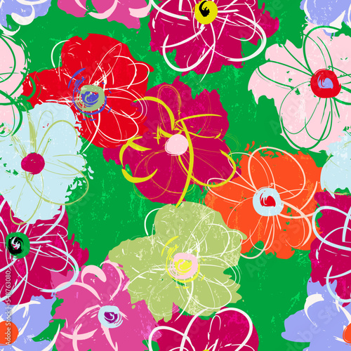 floral seamless pattern background, with  flowers,  paint strokes and splashes