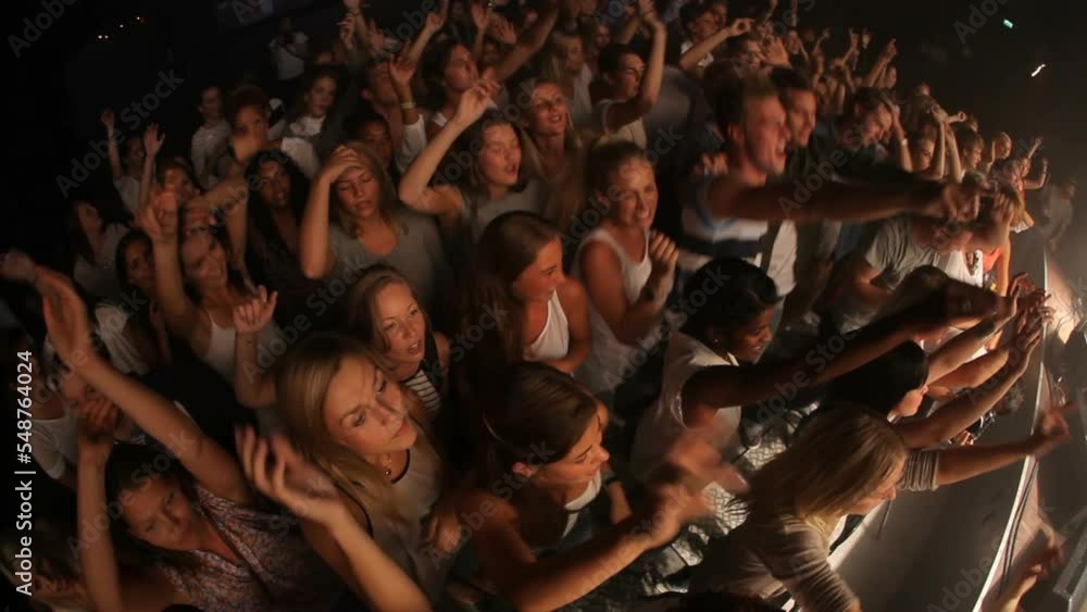 Crowd, concert and music festival, party and dance, jumping and social ...