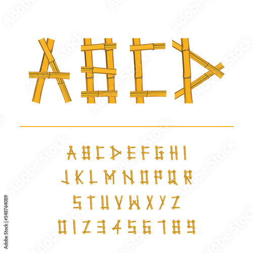 English Alphabets Made From Bamboo Stalk.