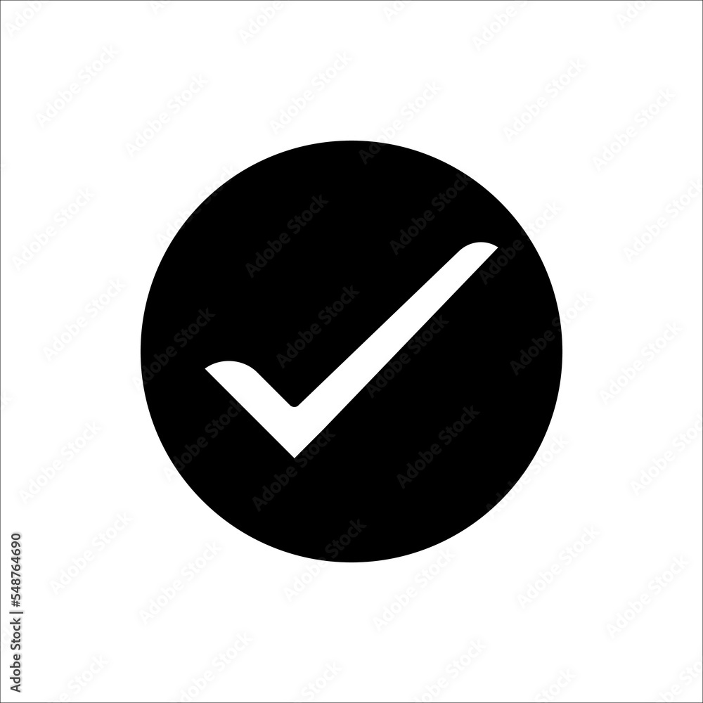 Black check mark icon. Tick symbol in black color, vector illustration. Black check mark icon. Tick symbol in black color, vector illustration.