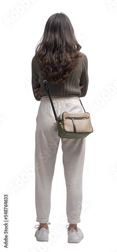 Young woman standing back view PNG file no background