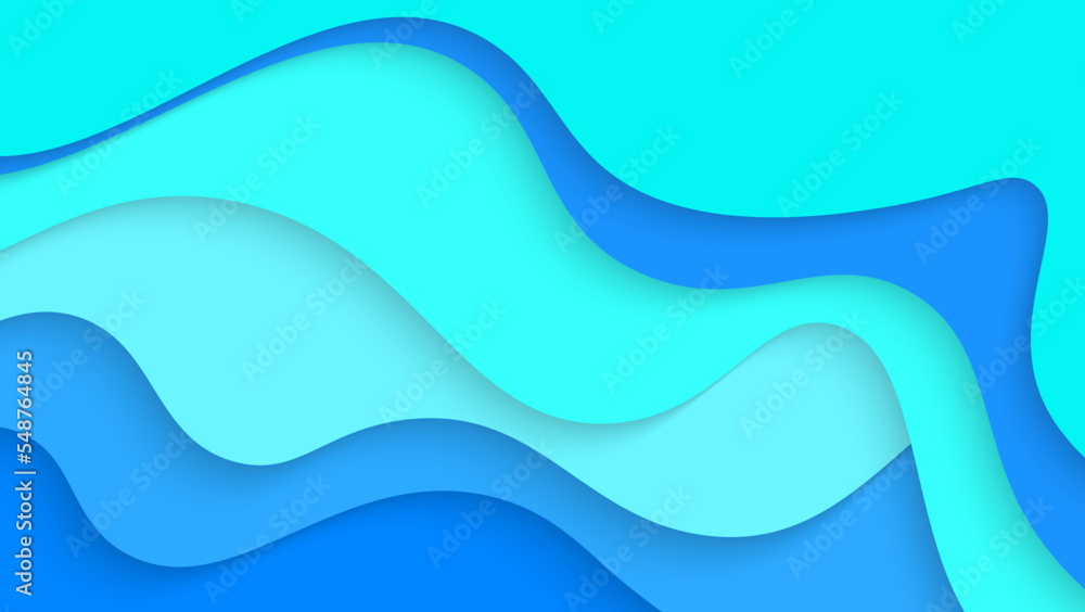 Fototapeta premium Modern Dynamic Blue Waves Papercut Style Background Design
