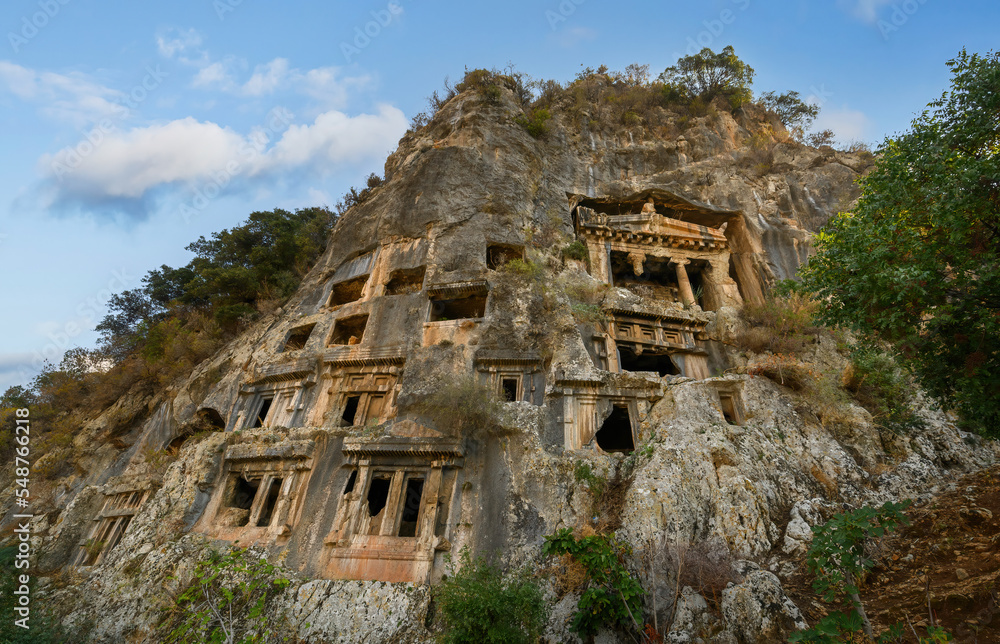 Amyntas Rock Tombs at ancient Telmessos, in Lycia. Now in the city of Fethiye, Turkey
