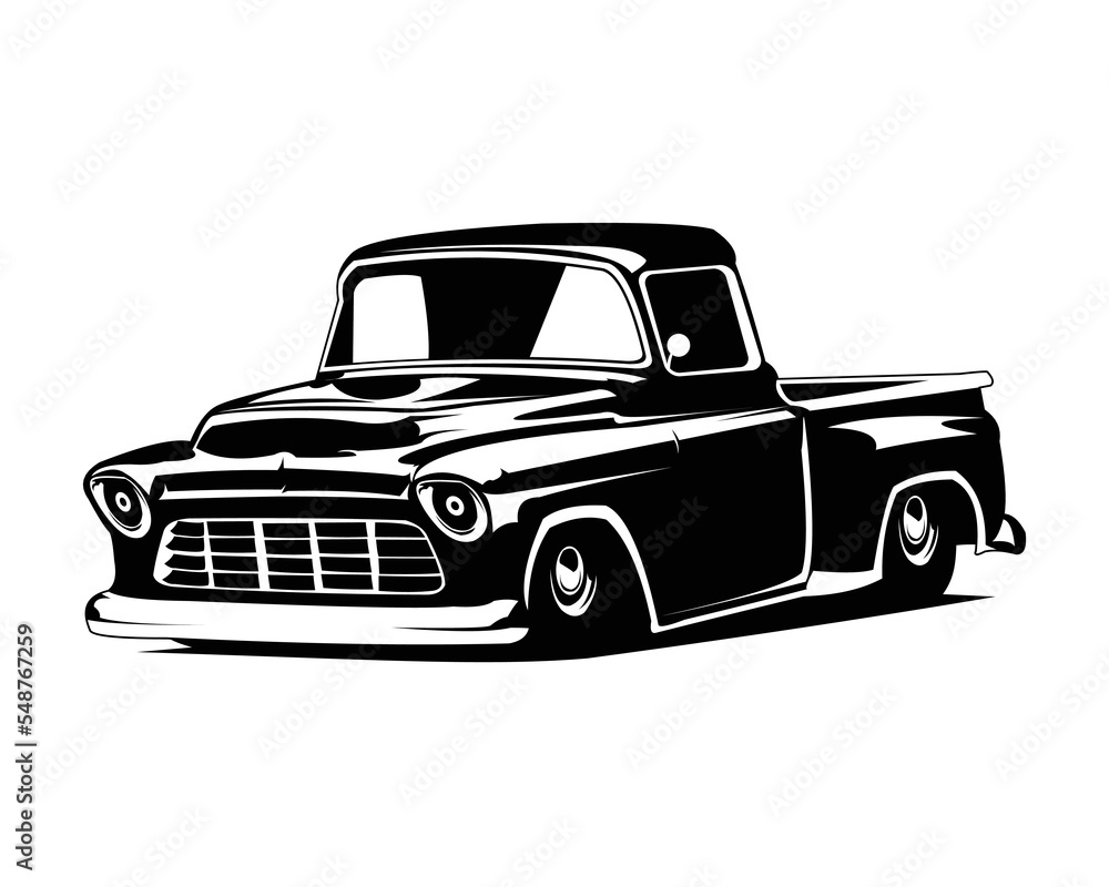classic old truck isolated on white background showing from side. Best for badge, emblem, icon, sticker design and trucking industry.