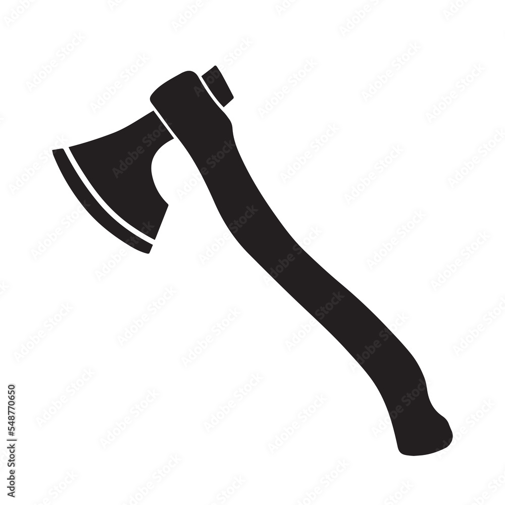 Axe vector icon silhouette isolated on plain white background. Lumberjack tools equipment for chopping wood drawing with simple flat art style. Sharp metal object pictogram. Axe vector icon silhouette isolated on plain white background. Lumberjack tools equipment for chopping wood drawing with simple flat art style. Sharp metal object pictogram.