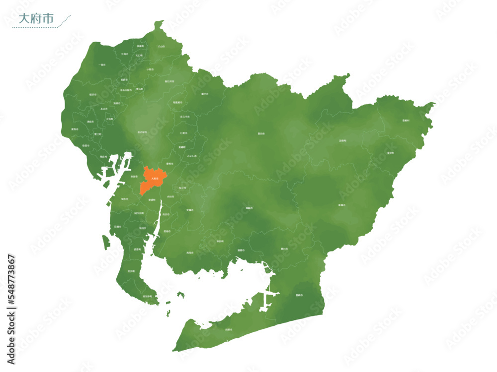 水彩風の地図 大府市. 水彩風の地図 大府市.