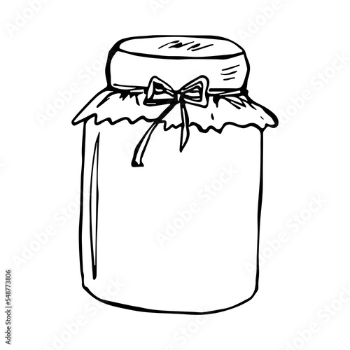 Hand drawn jar of jam or honey clipart. Healthy natural organic product doodle.