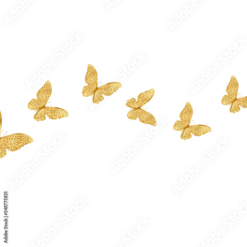 Golden Sparkling Butterfly. Gold glitter butterfly for decoration. 