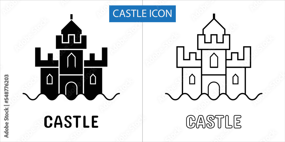 Black Castle icon set. Government building, flat vector